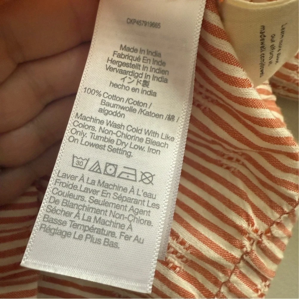 Madewell Puff Sleeve Button Front Cropped Embroidered Stripe Size Medium